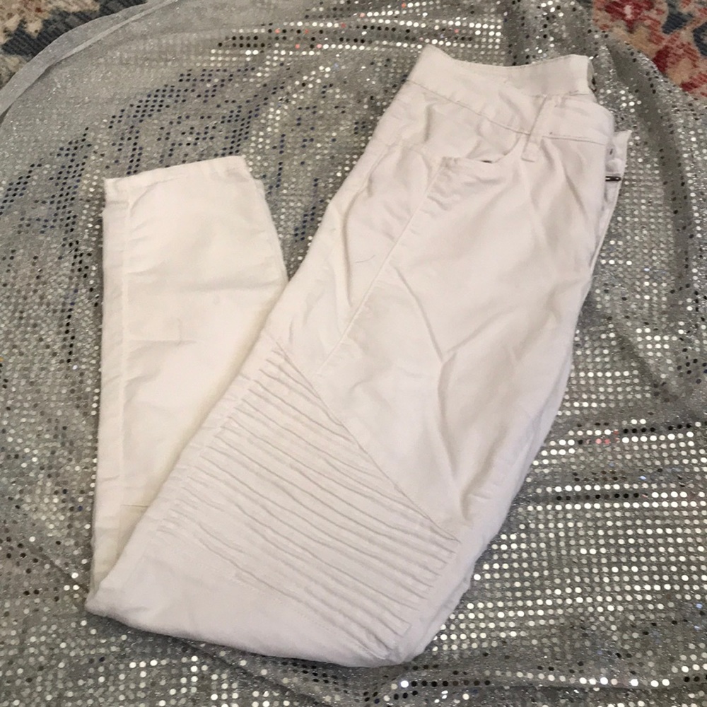 Denim Blvd White Moto Jeans